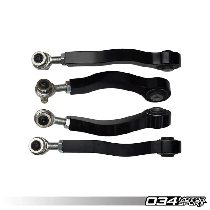 Four black metal control arms on a white background with '034 Motorsport' branding.