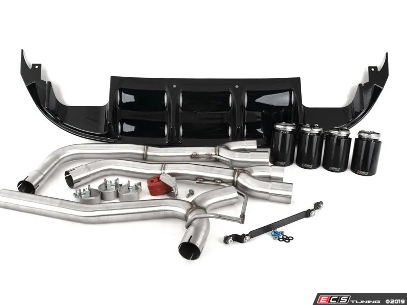 ECS MK7 Jetta Quad Exit Axle-Back Exhaust System w/ Gloss Black Rear Diffuser & 3.5" Black Chrome Tips