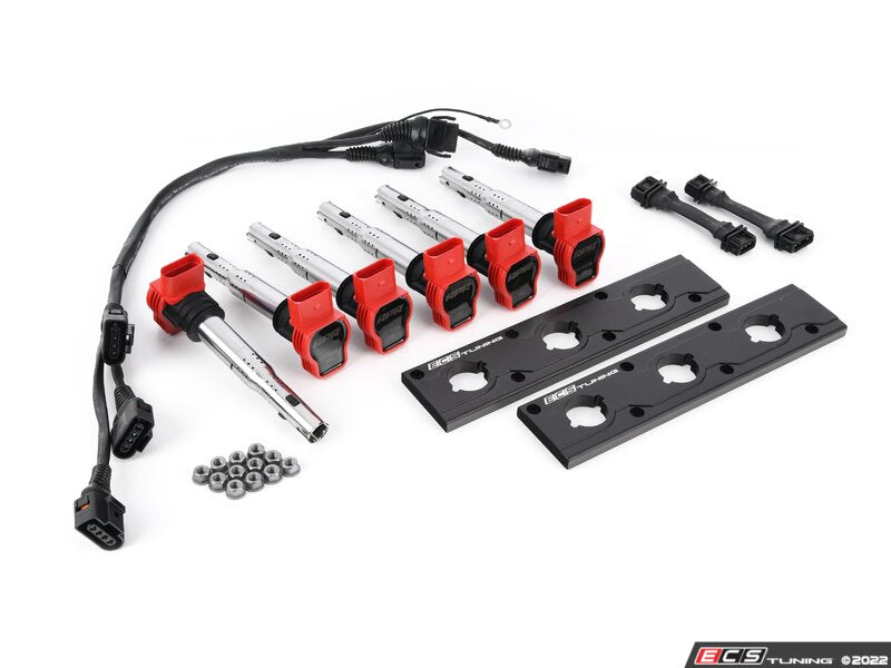 ECS Tuning 2.0T Coil Pack Conversion Kit - Anodized Black Plates with APR Red Coil Packs