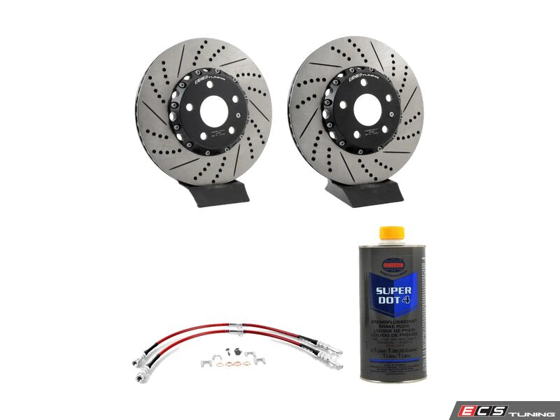 ECS Tuning Front Brake Kit - Stage 1 - 2-Piece Cross Drilled & Slotted Rotors (312x25)