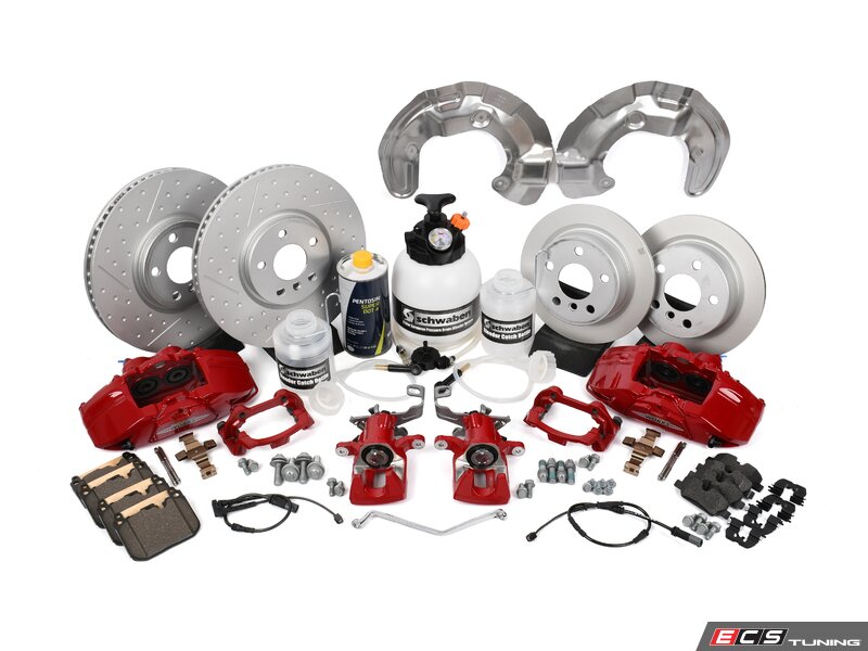 ECS Tuning JCW 4 Piston Sport Brake Kit Retrofit With Performance Brake Fluid Flush Kit - Level 3 - Priced As Kit F55 F56 F57
