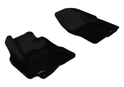 Two black car floor mats on a white background