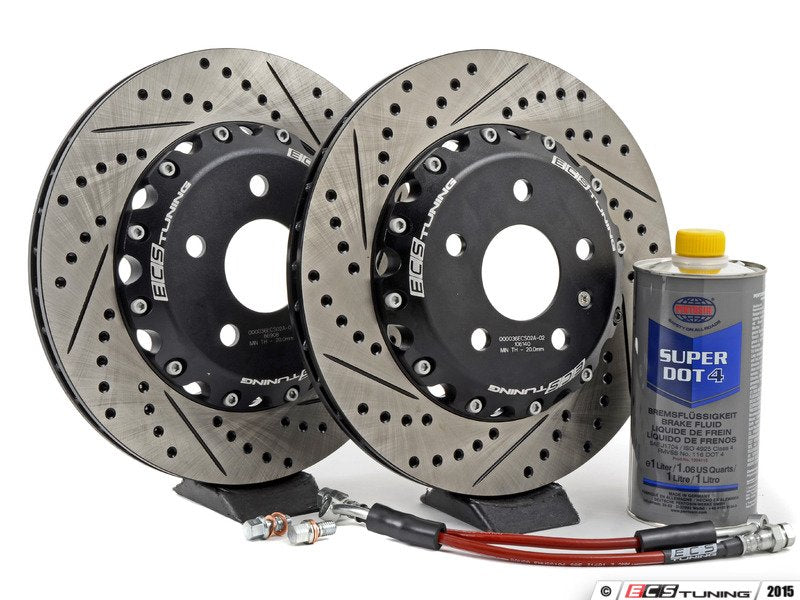 ECS Tuning Rear Brake Kit - Stage 1 - 2-Piece Cross Drilled & Slotted Rotors (310x22)