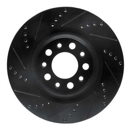 R1 Concepts Rear Left Drilled & Slotted Black Brake Rotor 2017-25 Alfa Romeo Giulia