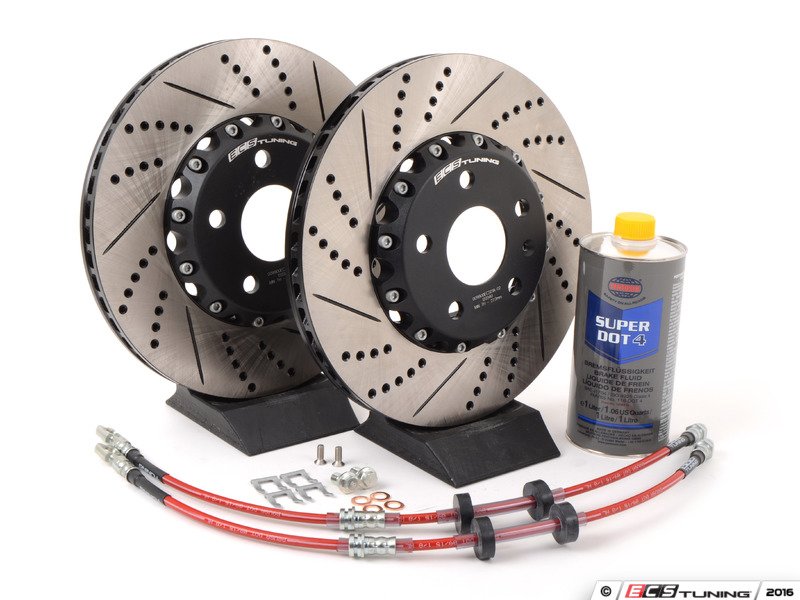 ECS Tuning Front Brake Kit - Stage 1 - 2-Piece Cross Drilled & Slotted Rotors (312x25)