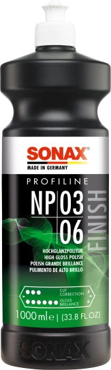 Sonax Profiline NP0306 car polish bottle on a black background