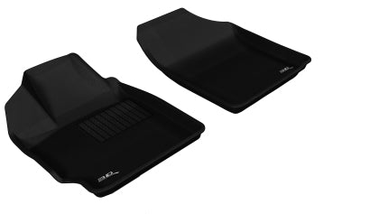 Two black car floor mats on a white background