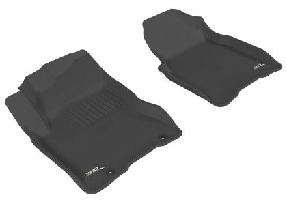 Two black car floor mats on a white background