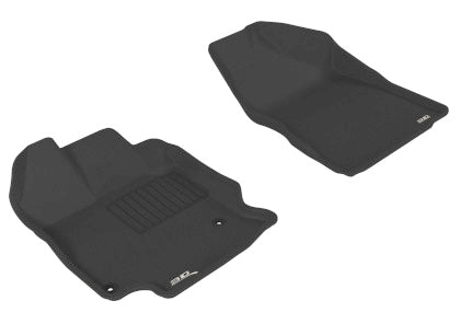 Two black car floor mats on a white background