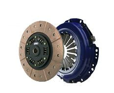 Clutch disc and pressure plate on a white background