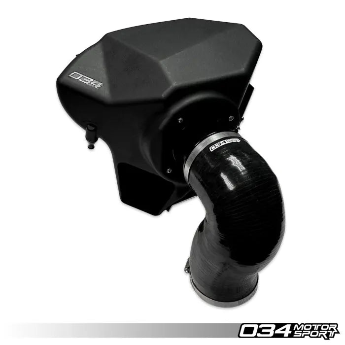 Black automotive air intake system with '034 Motorsport' branding on a white background