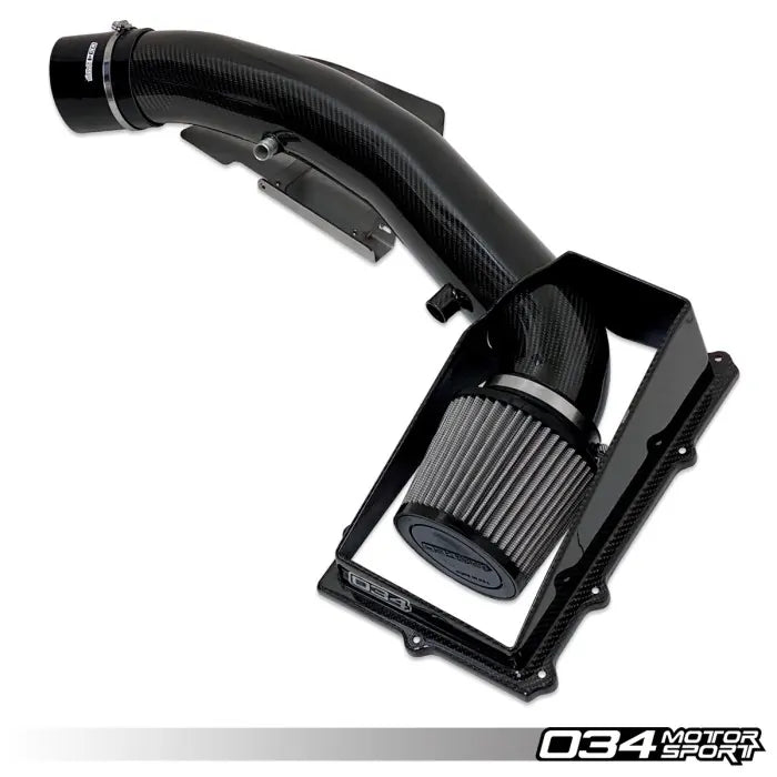 Black car air intake system on a white background with '034 Motorsport' branding.