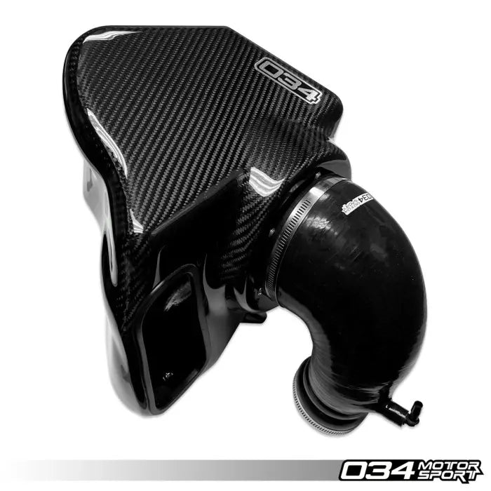 Black automotive air intake system with '034 Motorsport' branding on a white background