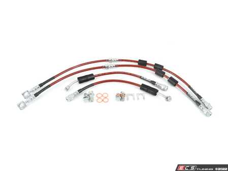 ECS Tuning MK8 Golf R Exact-Fit Stainless Steel Brake Line Kit - Front & Rear Set - Red - Eurosport Performance