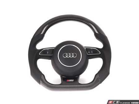 Volant en fibre de carbone ECS Tuning B8.5 DSG - Cuir perforé avec coutures argentées