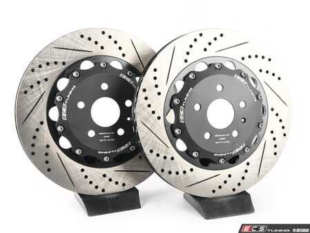 ECS Tuning 8V RS3 - Front 2-Piece Drilled & Slotted Brake Rotors - Pair (370x34) - Eurosport Performance