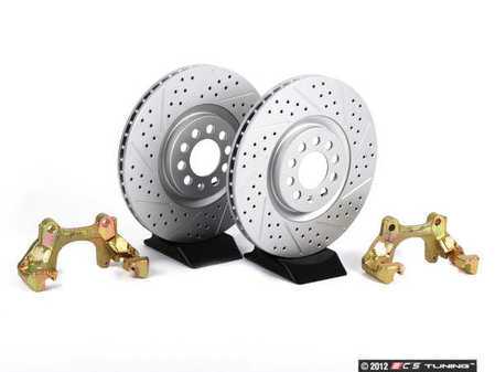 ECS Tuning 337/20th/GLI front Brake Rotor/Carrier Kit - ECS GEOMET Cross Drilled & Slotted Rotors (312x25) - Eurosport Performance
