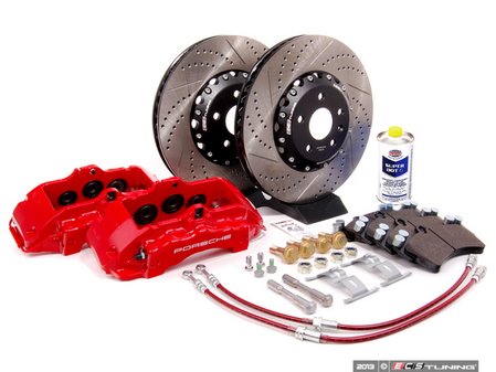 ECS Tuning Front Big Brake Kit - Stage 5 - 2-Piece Cross-Drilled & Slotted Rotors (352x32) - With Red Calipers - Eurosport Performance