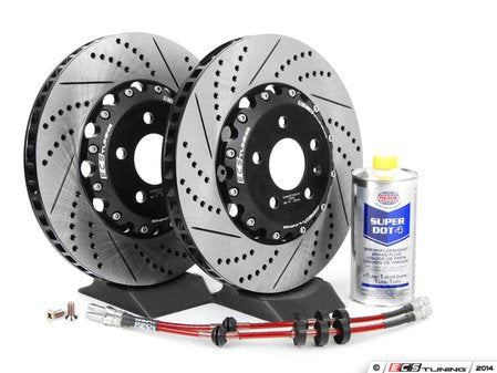 ECS Tuning Front Brake Kit - Stage 1 - 2-Piece Cross Drilled & Slotted Rotors (345x30)