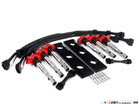 ECS Tuning 2.0T Coil Pack Conversion Kit - Anodized Black Plates with Red Coil Packs - Eurosport Performance