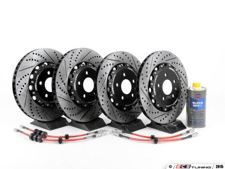 Kit de freins avant et arrière ECS Tuning - Stage 1 - Rotors cruciformes et fendus en 2 pièces